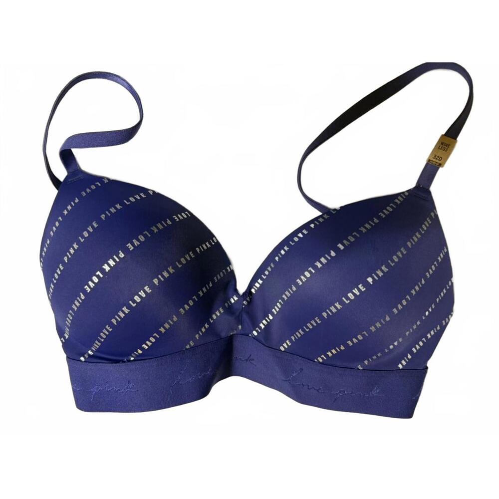 VICTORIA'S SECRET PINK WEAR EVERYWHERE WIRELESS PUSH UP BRA 32D BLUE COMFY NWT